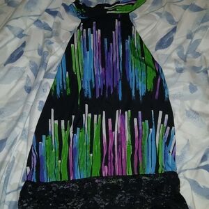 Rue21 Black Tank Top with Green, Purple, and Blue Stripes